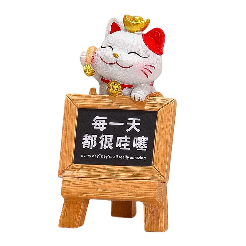Blackboard Lucky Cat Stress Relief Figurine – Interactive Maneki-neko with Chalkboard Belly, Office Desk Decor & Mindfulness Gift